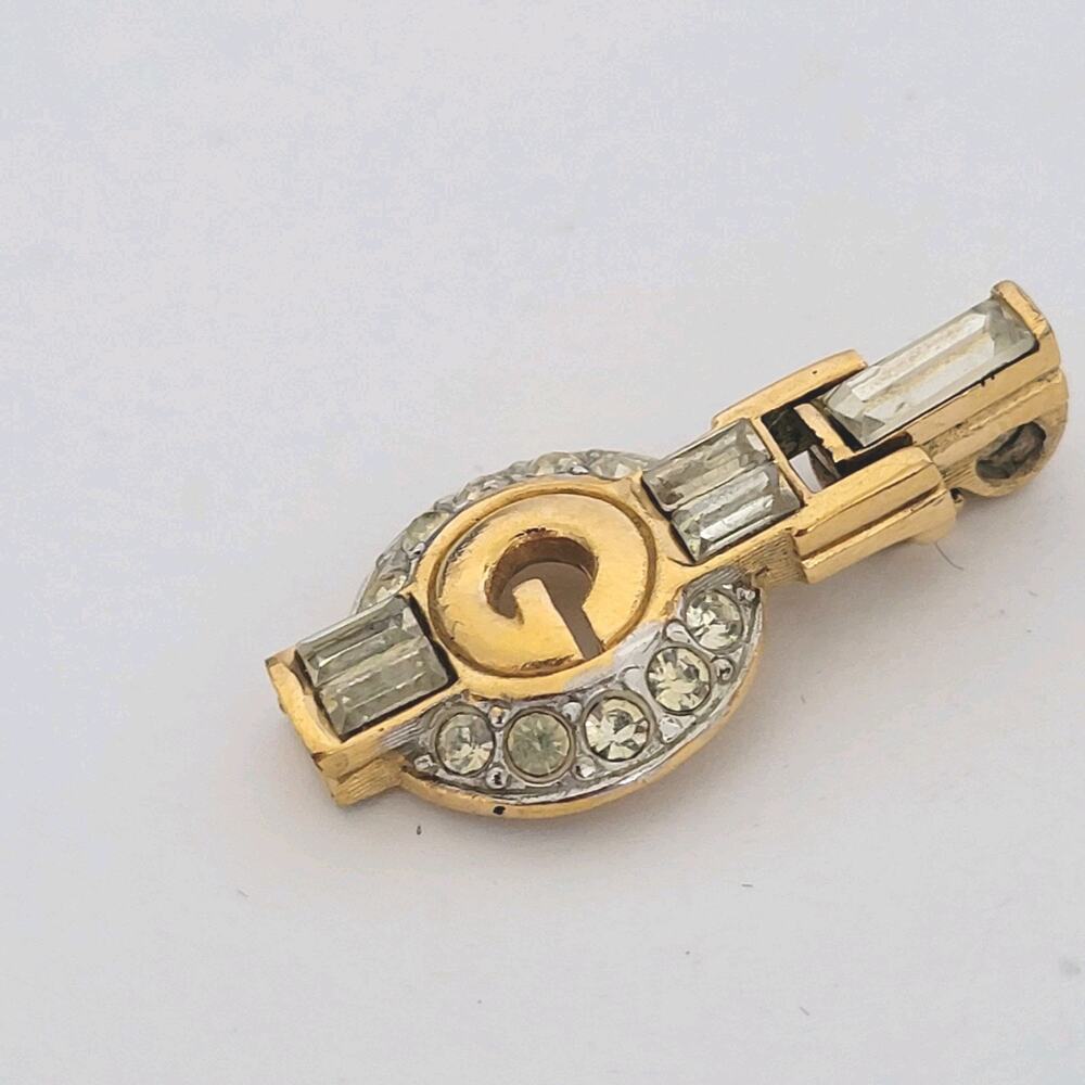 GIVENCHY G Vintage Clear Rhinestones Gold Pendant Necklace Small Charm Retro - Picture 2 of 8